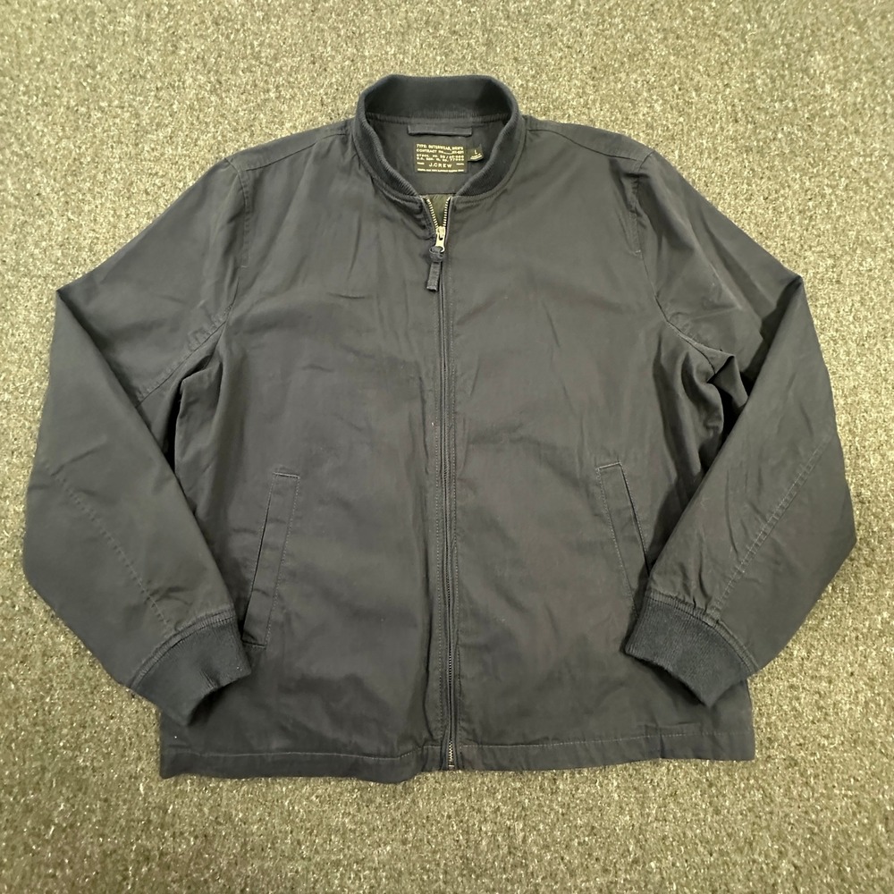 J.Crew Bomber Jacket Mens Large Navy Blue Military Style J5280 Cotton Full Zip - Picture 2 of 9